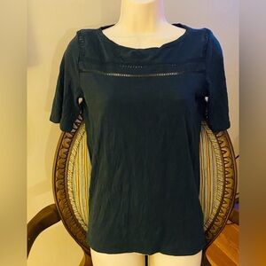 LOFT Forest Green Emroidered Short Sleeve Women's Top